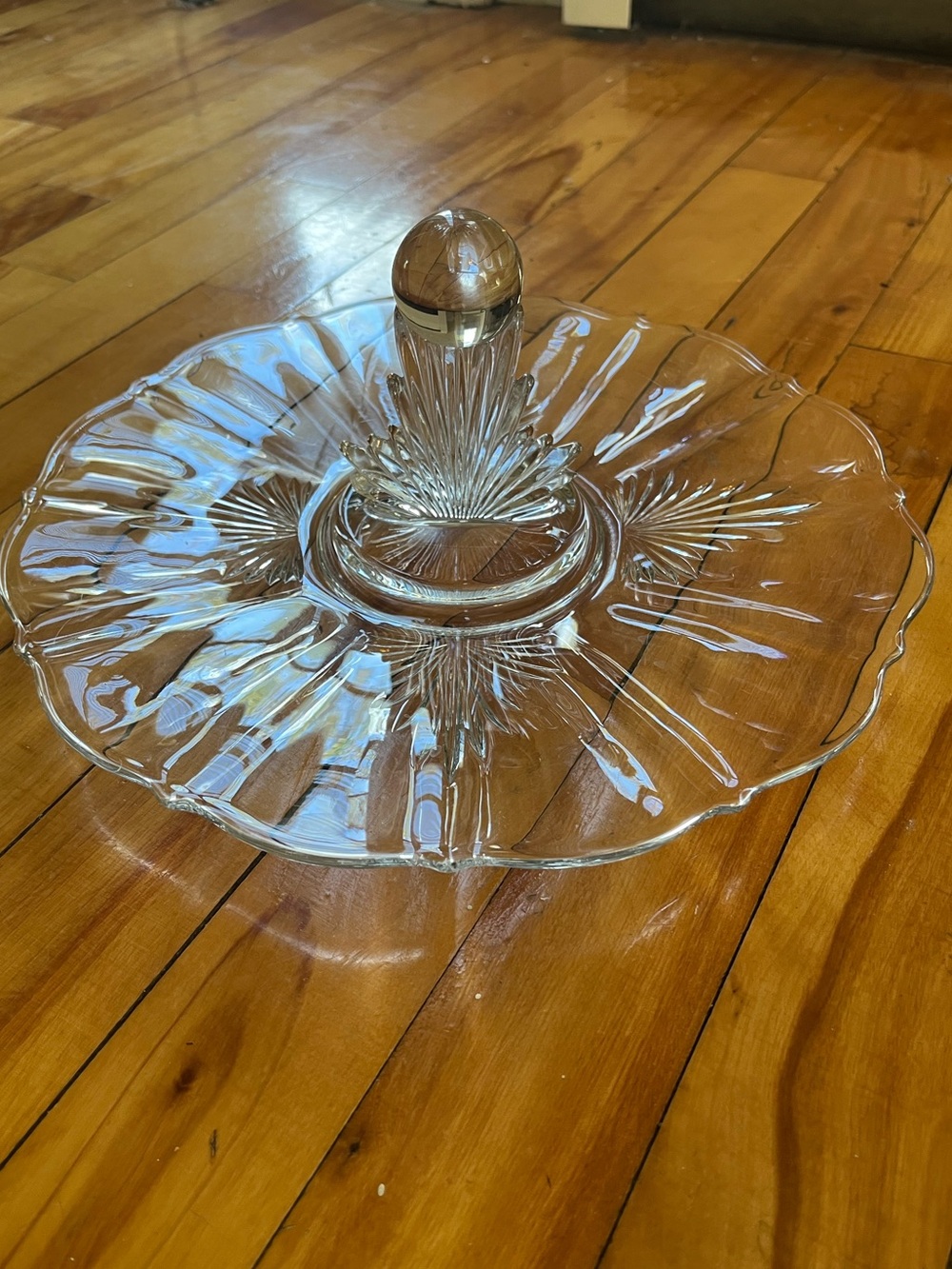 Vintage Fostoria Glass Art Deco FLAME Pattern Handled Lunch Tray Platter - Picture 11 of 14